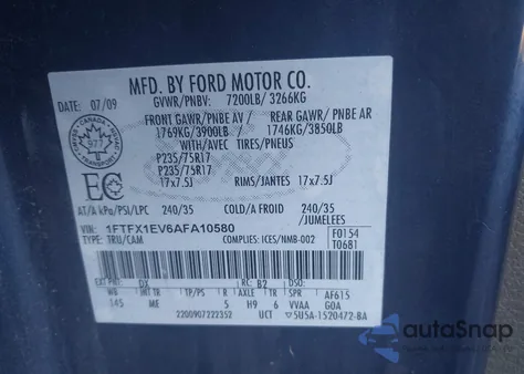 2010 Ford F-150 Fx4/Lariat/Xl/Xlt from USA, damaged, VIN 1FTFX1EV6AFA10580